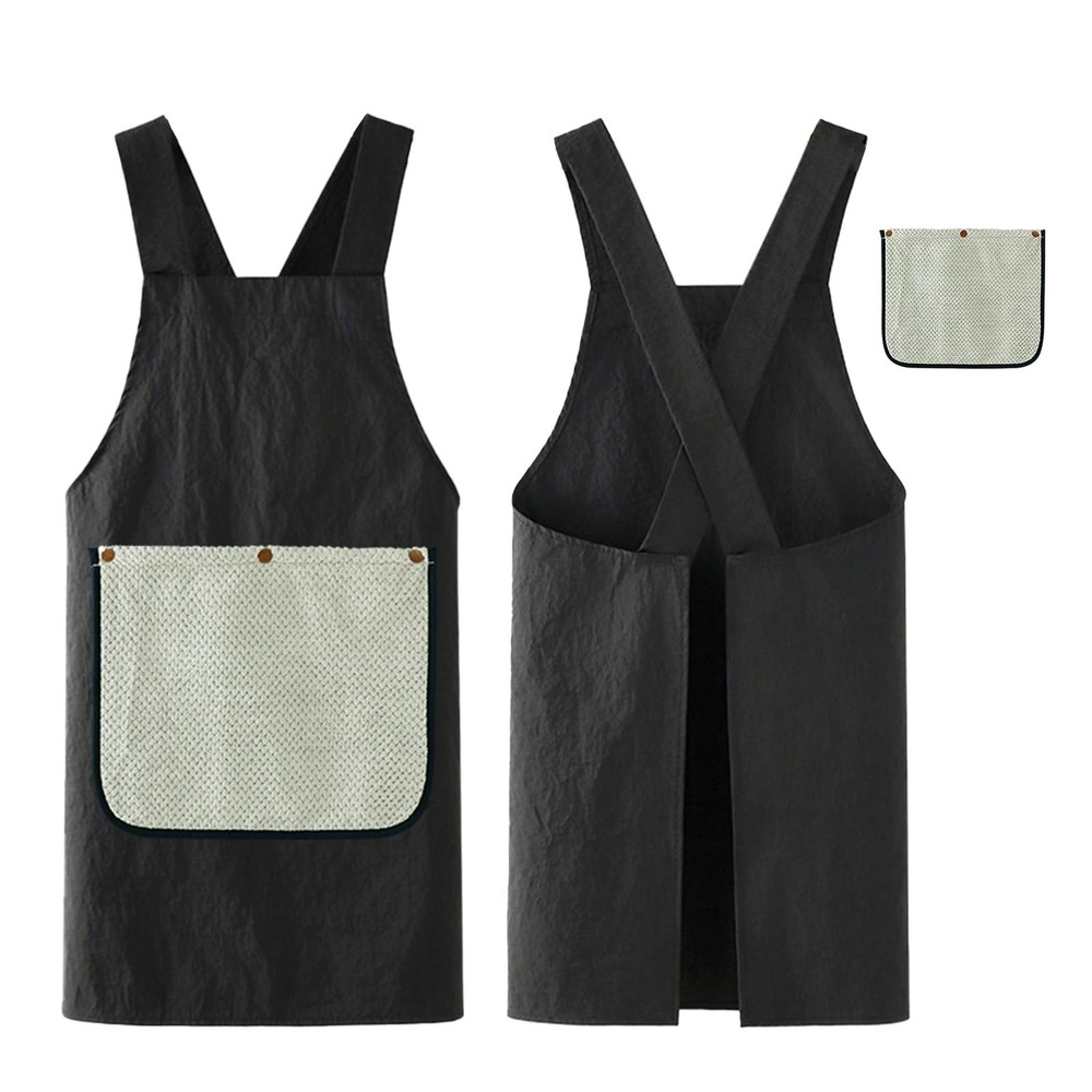 Waterproof Kitchen Apron with 2 Removable Towel Pockets – No-Tie Cross Back C...