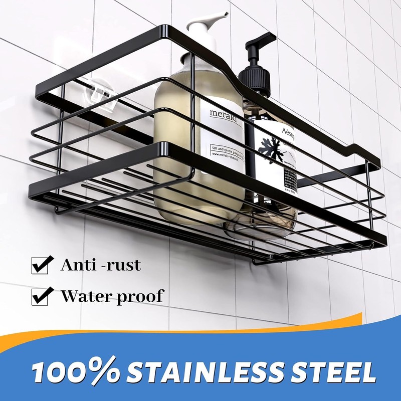 Rustproof Shower Shelf Rack Adhesive Shower Shelves & 4 Hooks Organizer 2 Pcs gallery