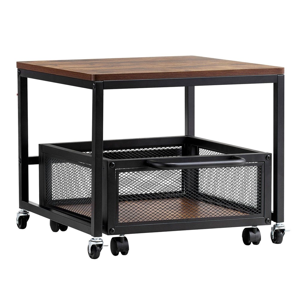 Compact Mini Fridge Stand 198lb with Storage Basket & 360° Casters Light Brown