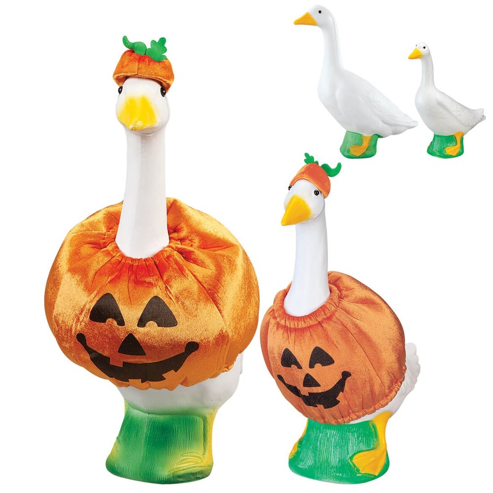 Gaggleville Goose Pumpkin Bundle, Includes One Large 23" White Goose, One Baby 1
