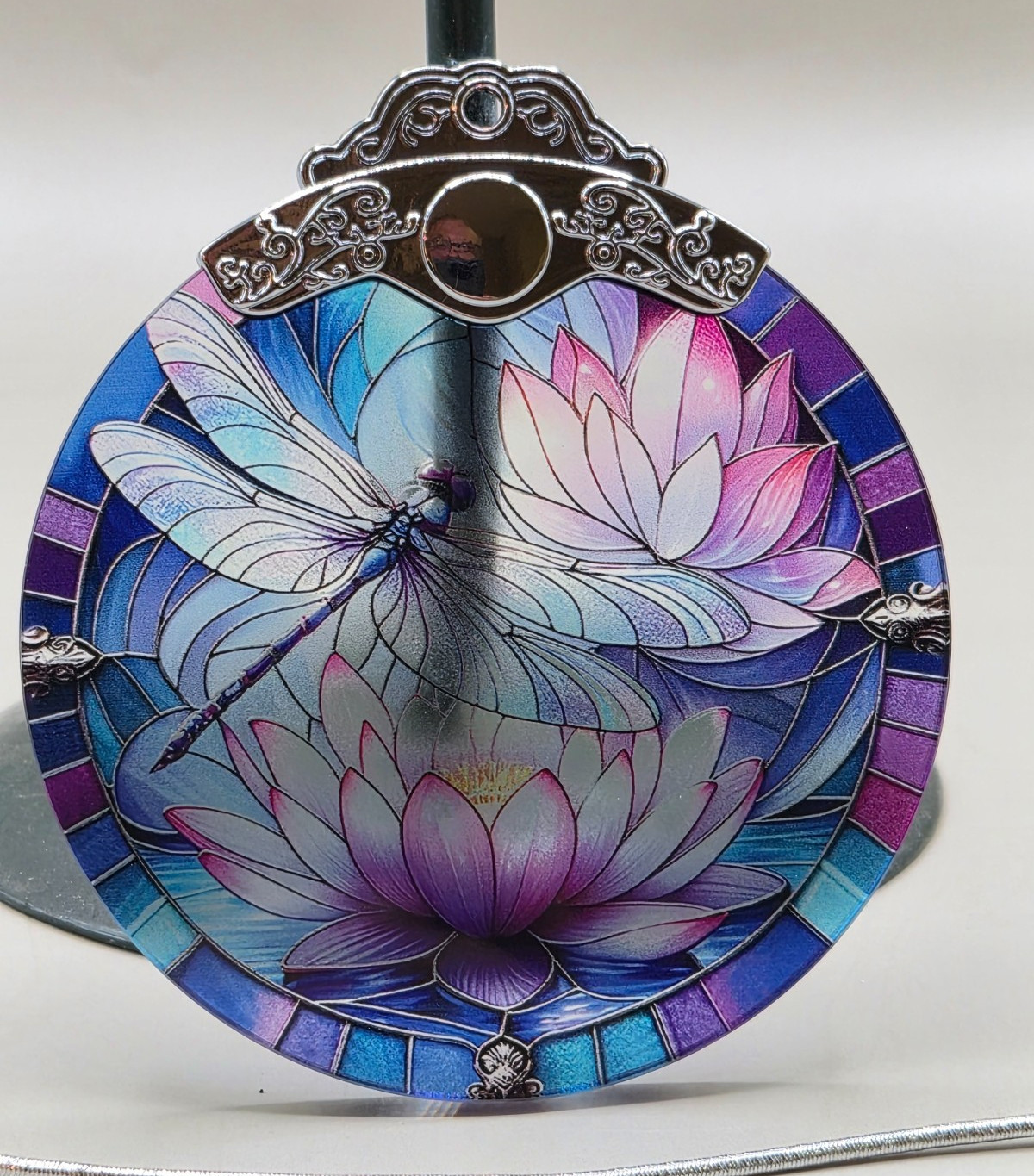 Dragonfly Lotus Flower Suncatcher Stained Glass Style Window Hanging Ornament gallery