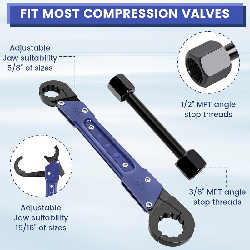 Plumbing Tools, Angle Stop Wrench Angle-On Wrench Kit, Professional Plumbers Wre gallery