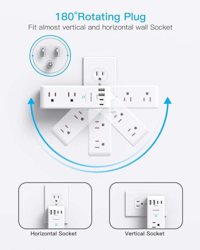 Surge Protector Outlet Extender - with Rotating Plug, 6 AC Multi Plug Outlet wit gallery
