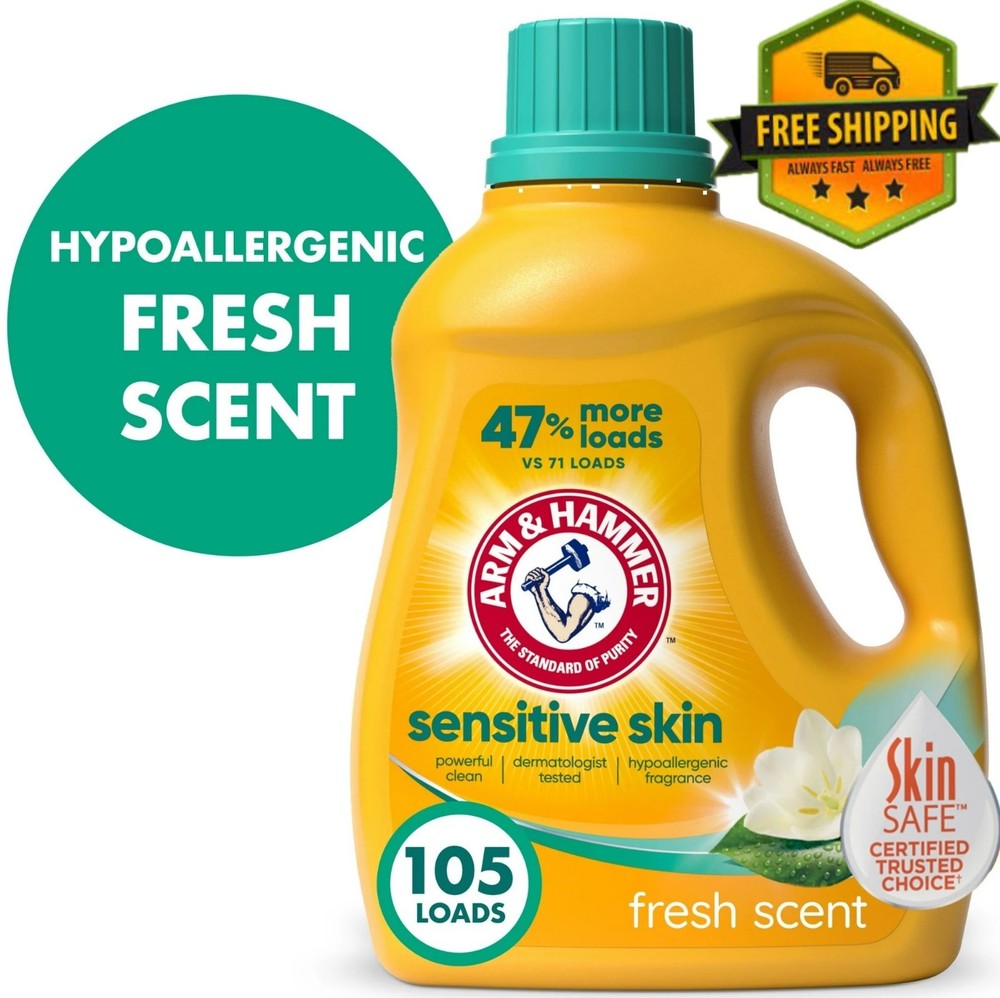 ARM & HAMMER Sensitive Skin Liquid Detergent, Fresh Scent, 105 oz, 105 Loads