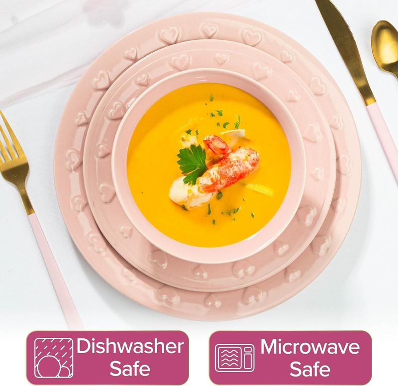 Ceramic Stoneware 12-Piece Dinnerware Set, Embossed Hearts. Iconic gallery