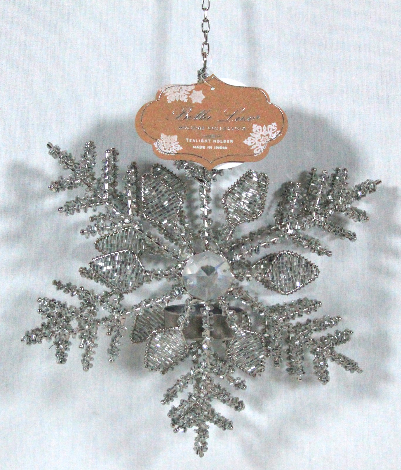 BELLA LUX HOLIDAY COLLECTION HANGING SNOWFLAKE TEALIGHT VOTIVE HOLDER ORNAMENT gallery