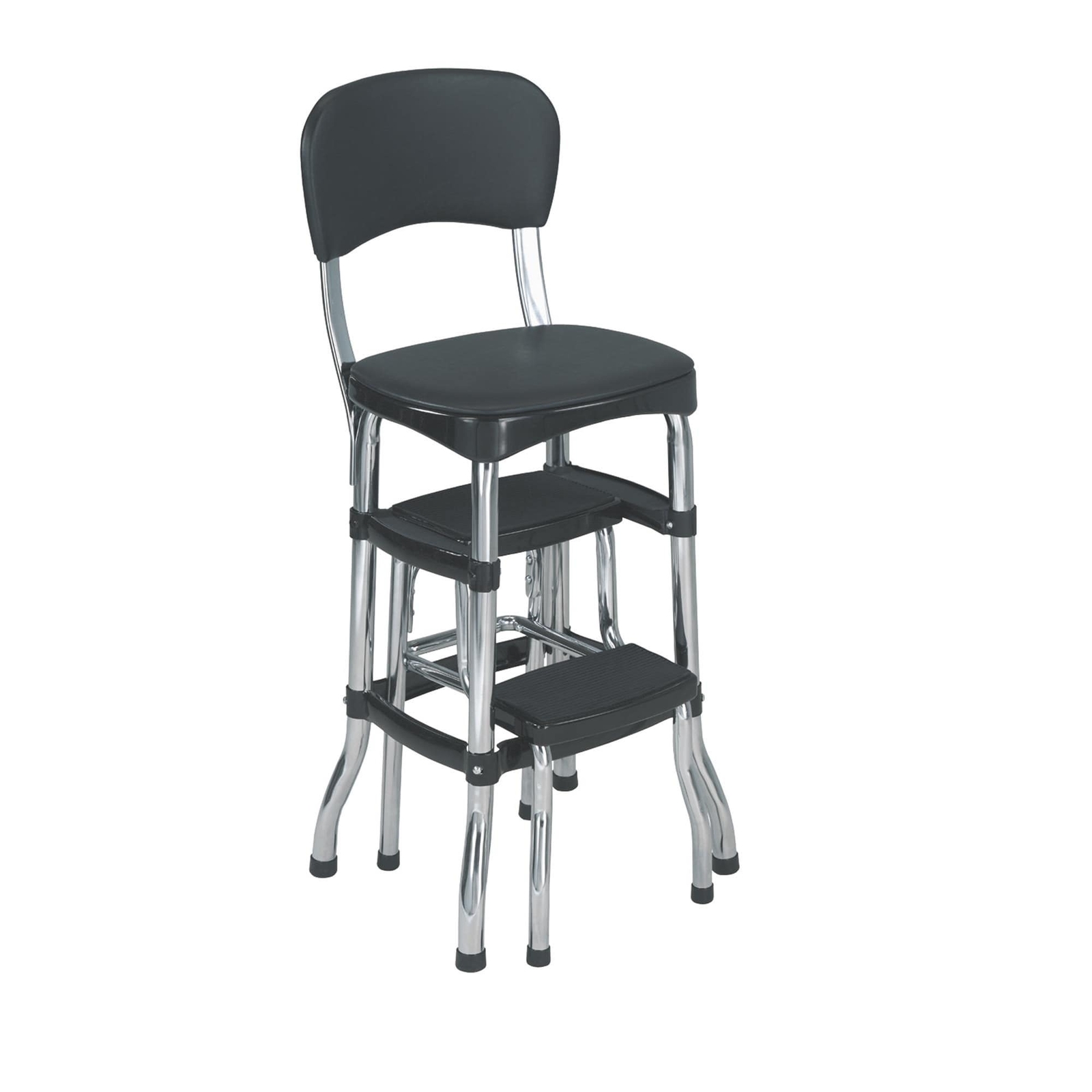 Black Folding Step Stool Kitchen Office Home Chair Back Retro 2 Platform Ladder gallery