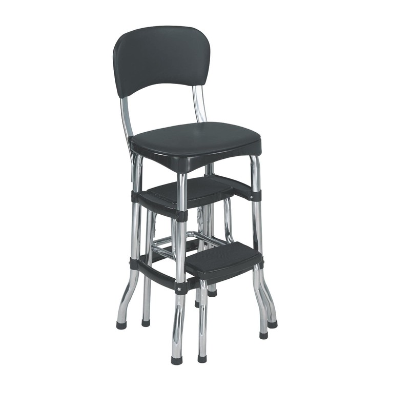 Black Folding Step Stool Kitchen Office Home Chair Back Retro 2 Platform Ladder gallery