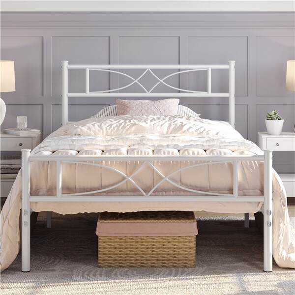Twin/Full/Queen Bed Frame Platform with Curved Design Headboard Home Furniture gallery