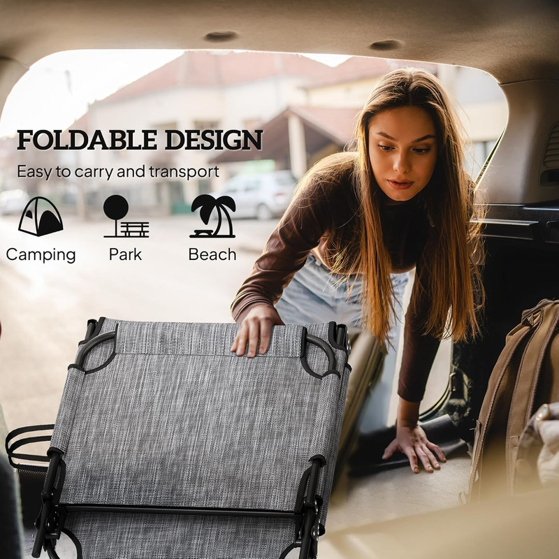 Folding Chaise Lounge with 4-Level Reclining Back, Outdoor Tanning Chair with Cu gallery