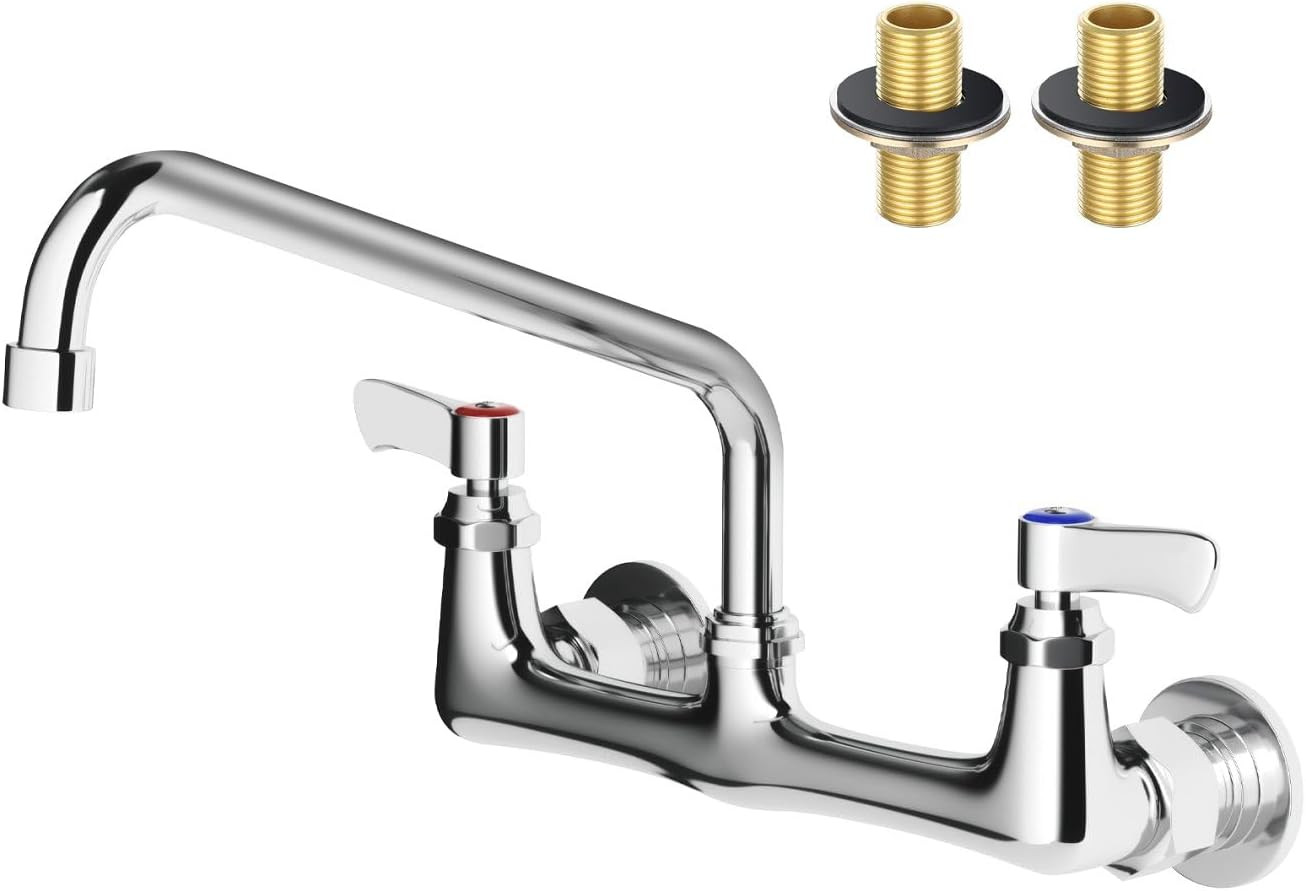 Wall Mount Kitchen Faucet, Commercial Sink Faucet with 12-Inch Swivel Spout, Br gallery