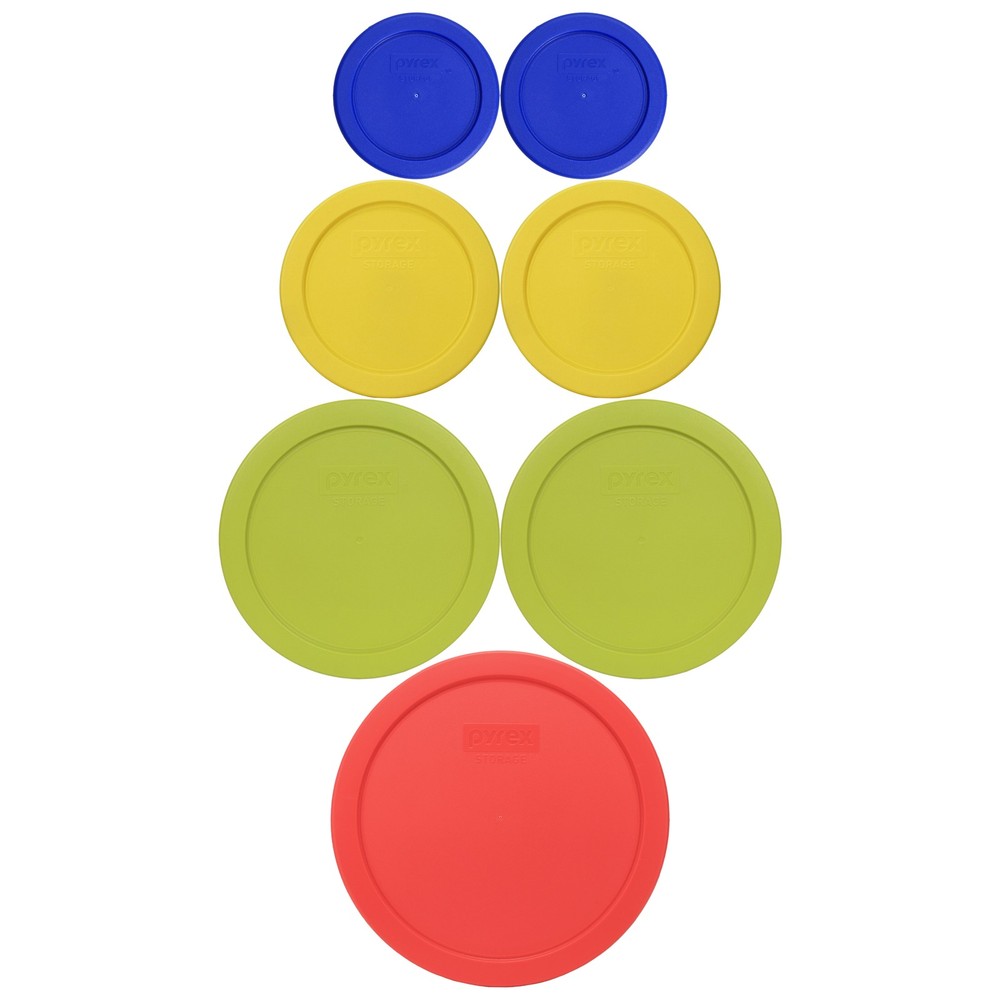 Pyrex 7-Pack Lids - (2) Cadet Blue, (2) Pastel Yellow, (2)Edamame Green, (1)Red