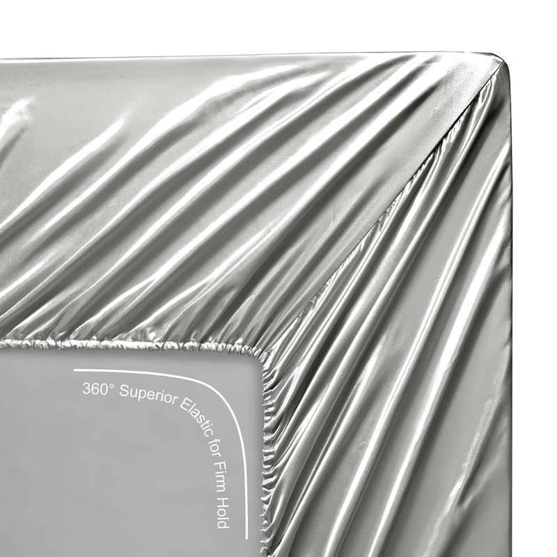 Lanest Housing Silk Satin Sheets, 4-Piece Queen Size Satin Bed Sheet Set with gallery