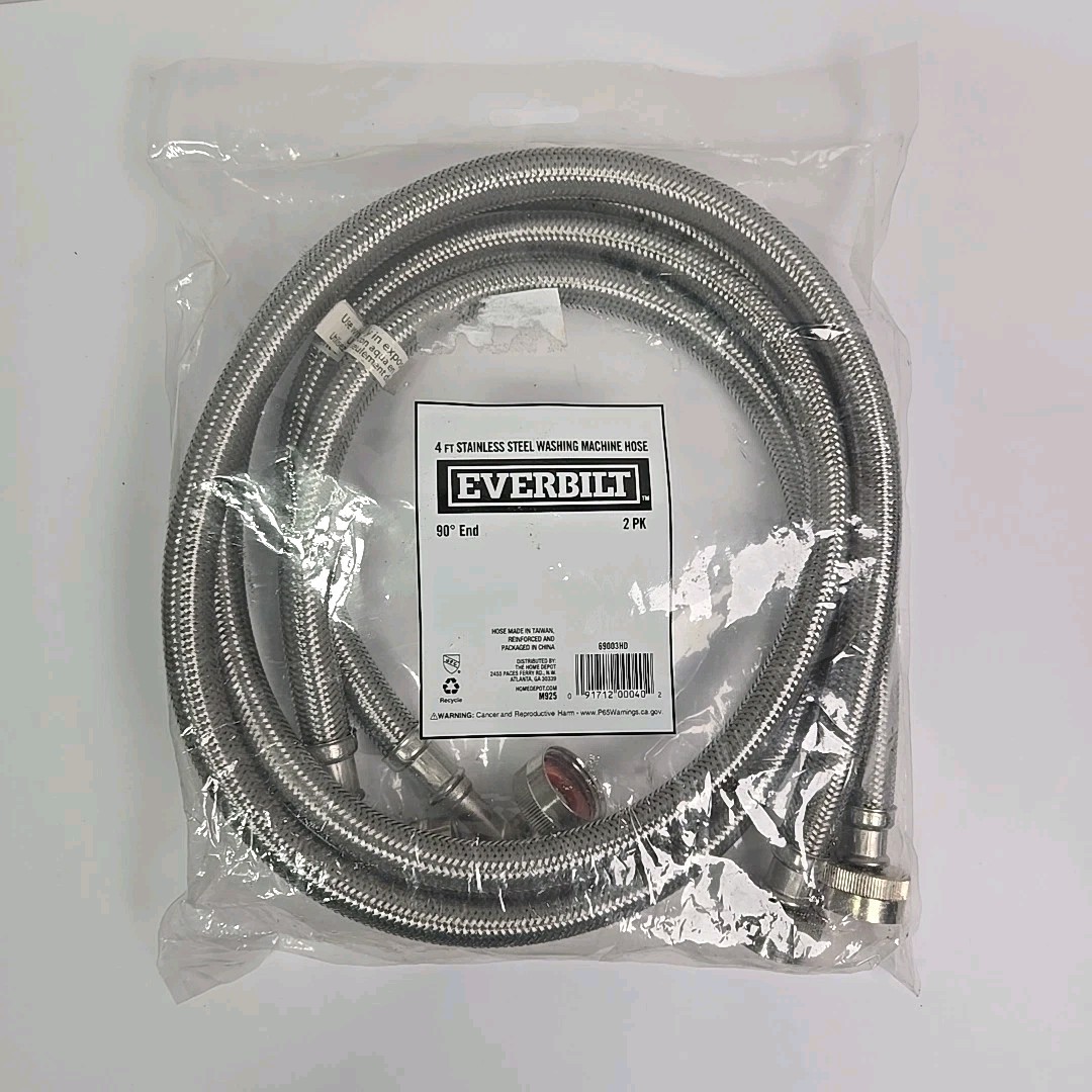 Everbilt 4 ft. Stainless Steel Washing Machine Connector Hoses (2-Pack)- 90* End gallery