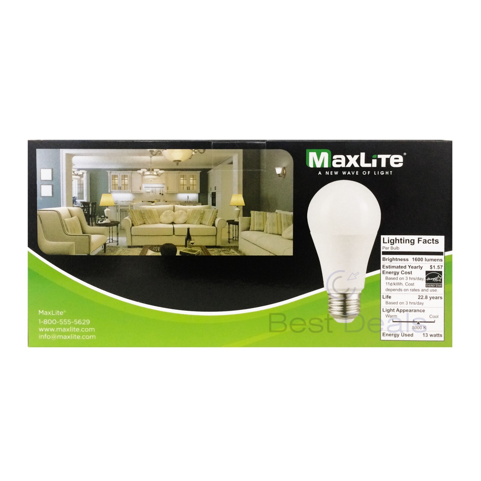 96 PACK Maxlite Dimmable LED 13W Daylight Light Bulb A19 100W replacement 5000K gallery