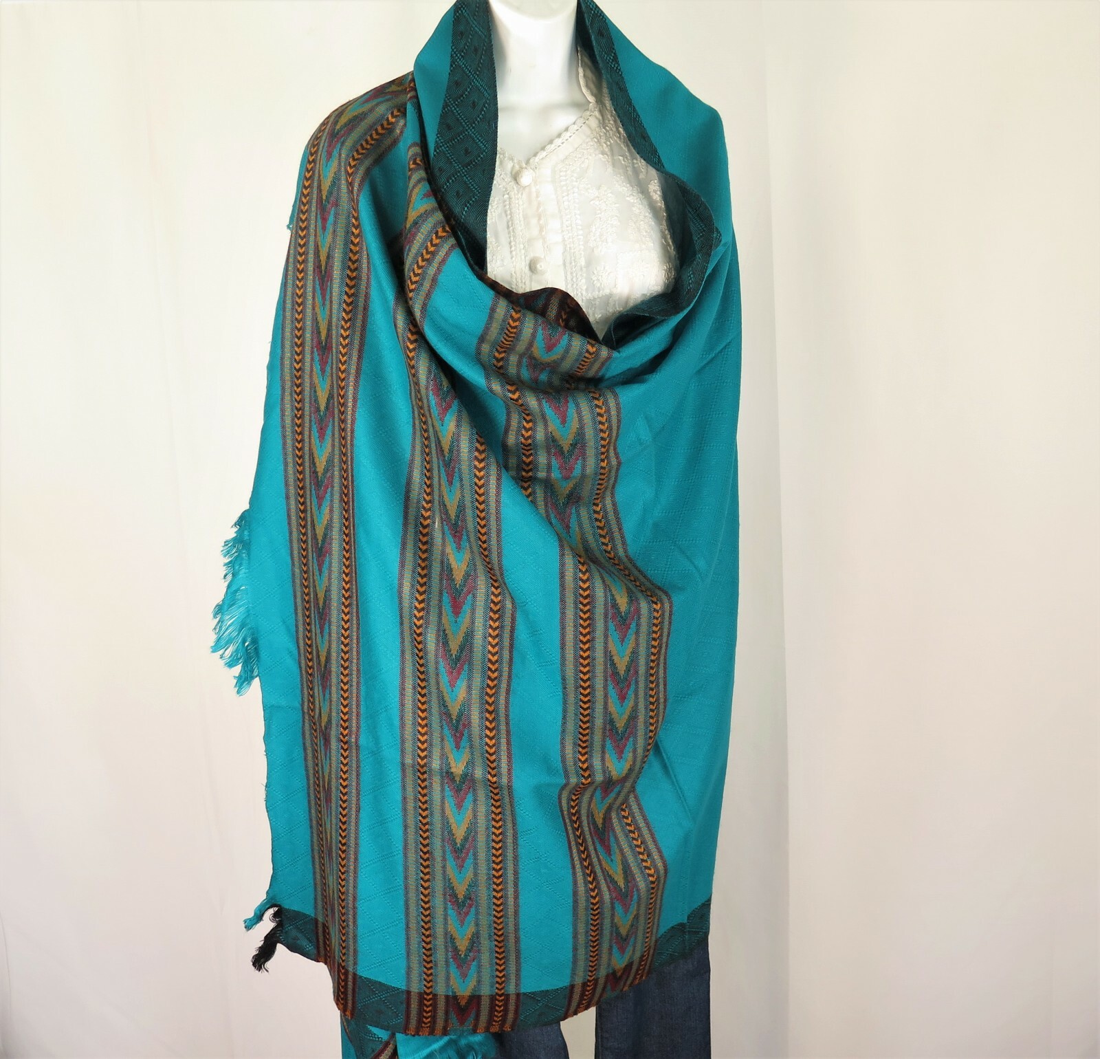 Yak+Sheep Wool Blend|Shawl/Throw|Hand Loomed|Kullu|Color: Turquoise gallery