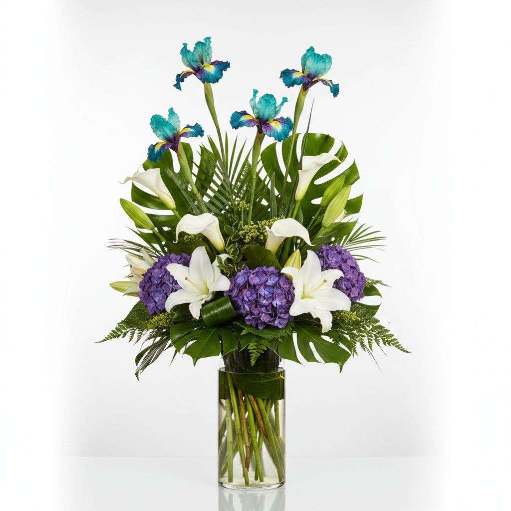Teal Purple Iris Flower Stems Faux Floral Decor Artificial Flowers Cottagecore W gallery