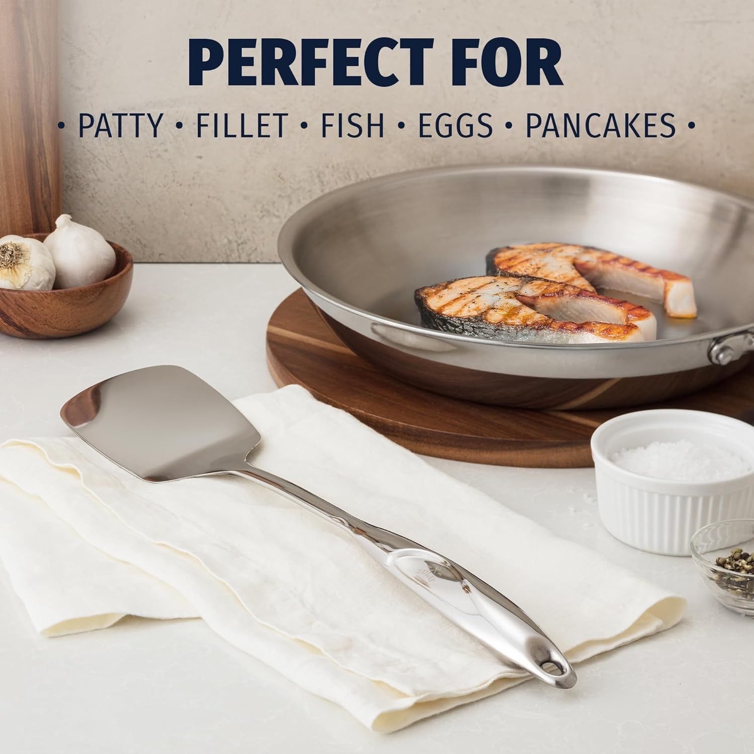 Premium Stainless Steel Metal Spatula - Cooking Spoon Turner - Durable Cooking gallery