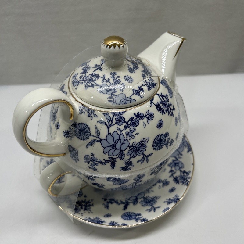 Grace Teaware Tea For One 4 Piece Set Blue Floral Porcelain BRAND NEW! gallery