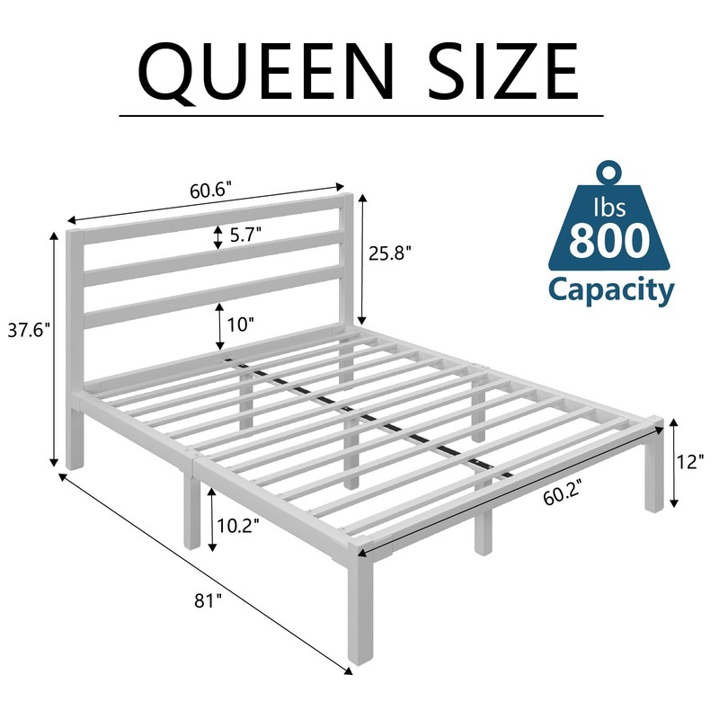 Metal Platform Bed Frame Twin/Full/Queen/King with White Headboard Easy Assembly gallery