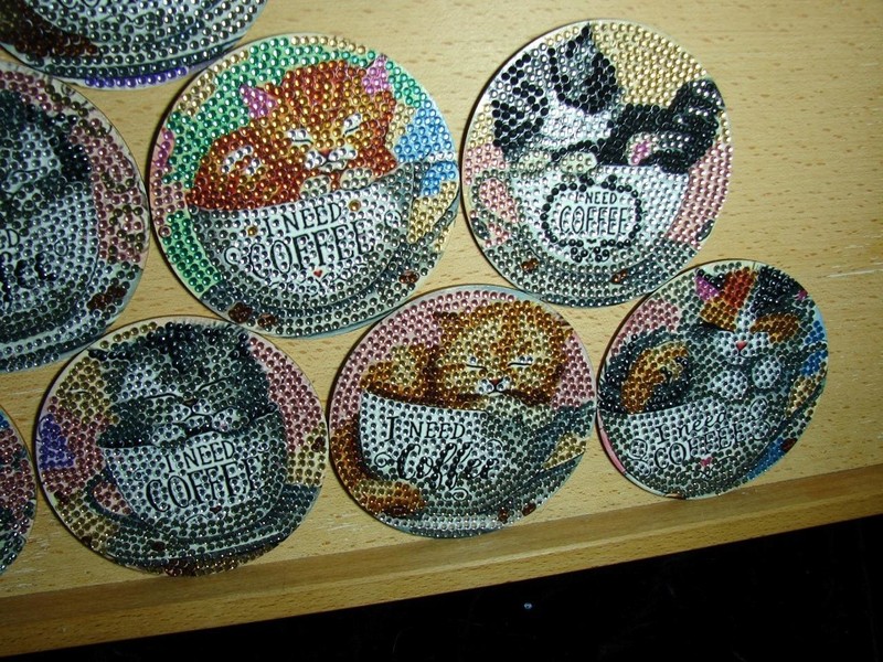 8 BRIGHT COFFEE "KITTENS & CATS" COASTERS, NON-SLIP WOODEN BOTTOMS WITH HOLDER gallery
