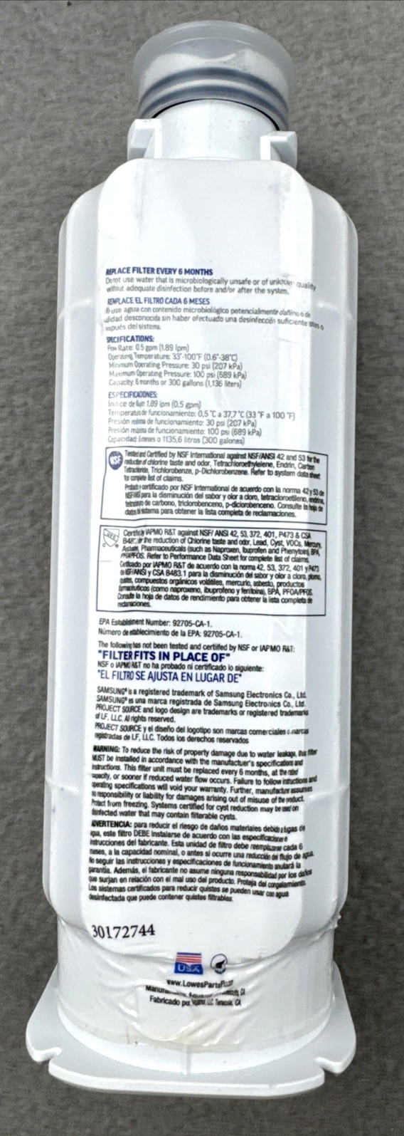 Project Source 3846785 S-4-2 Refrigerator Water Filter For Samsung HAF-QINS NEW gallery