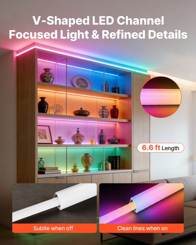 VEVOR 10-Pack 6.6 ft/2M V Shape LED Aluminum Channel Milky Cover for LED Strip gallery