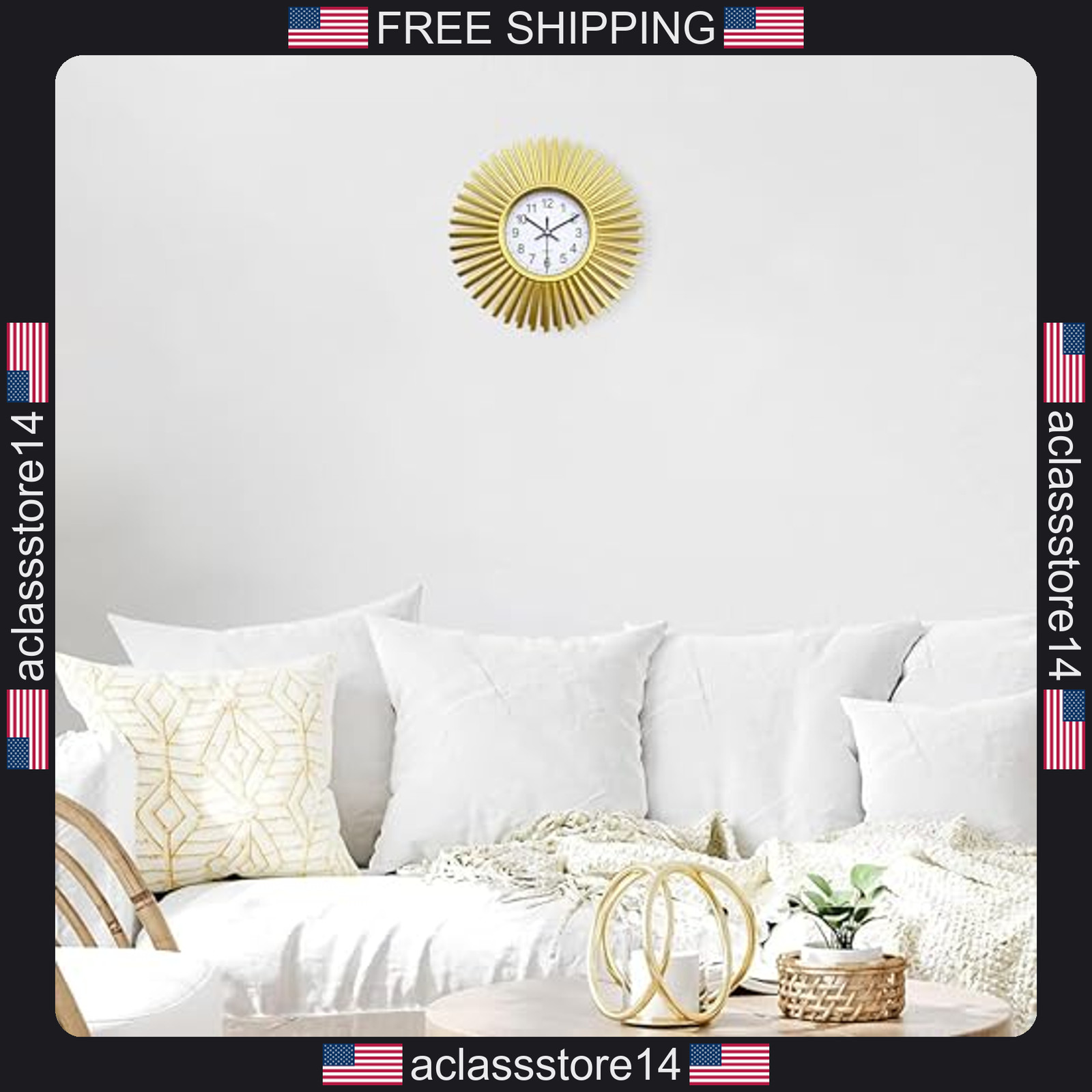Kitchen wall clock gold sunburst 10 inch battery operated decorative clock gallery