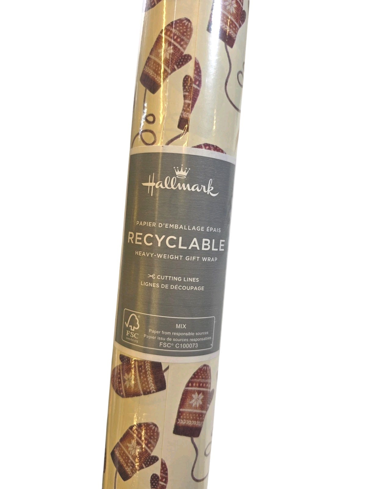 Hallmark Wrapping Paper Christmas Winter Mittens 40 sq ft Roll Holiday Sealed gallery