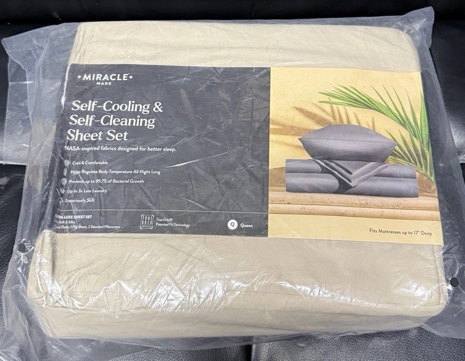 Miracle Made EXTRA LUXE Sheet Set QUEEN Cooling Self Cleaning SAND Tan Sateen