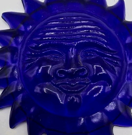 1990s Celestial Colbat Blue Sun with Face Sun Catcher Window Ornament gallery