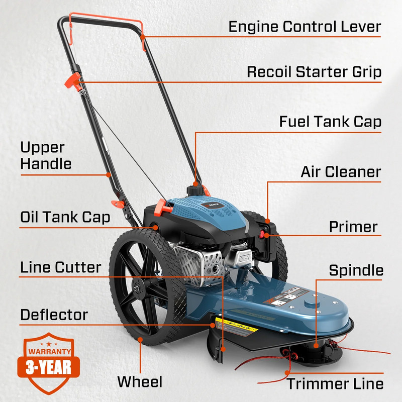 Walk Behind String Trimmer, 170cc 4-Cycle Gas Brush Hog Mower, 22 Inch Cutting gallery
