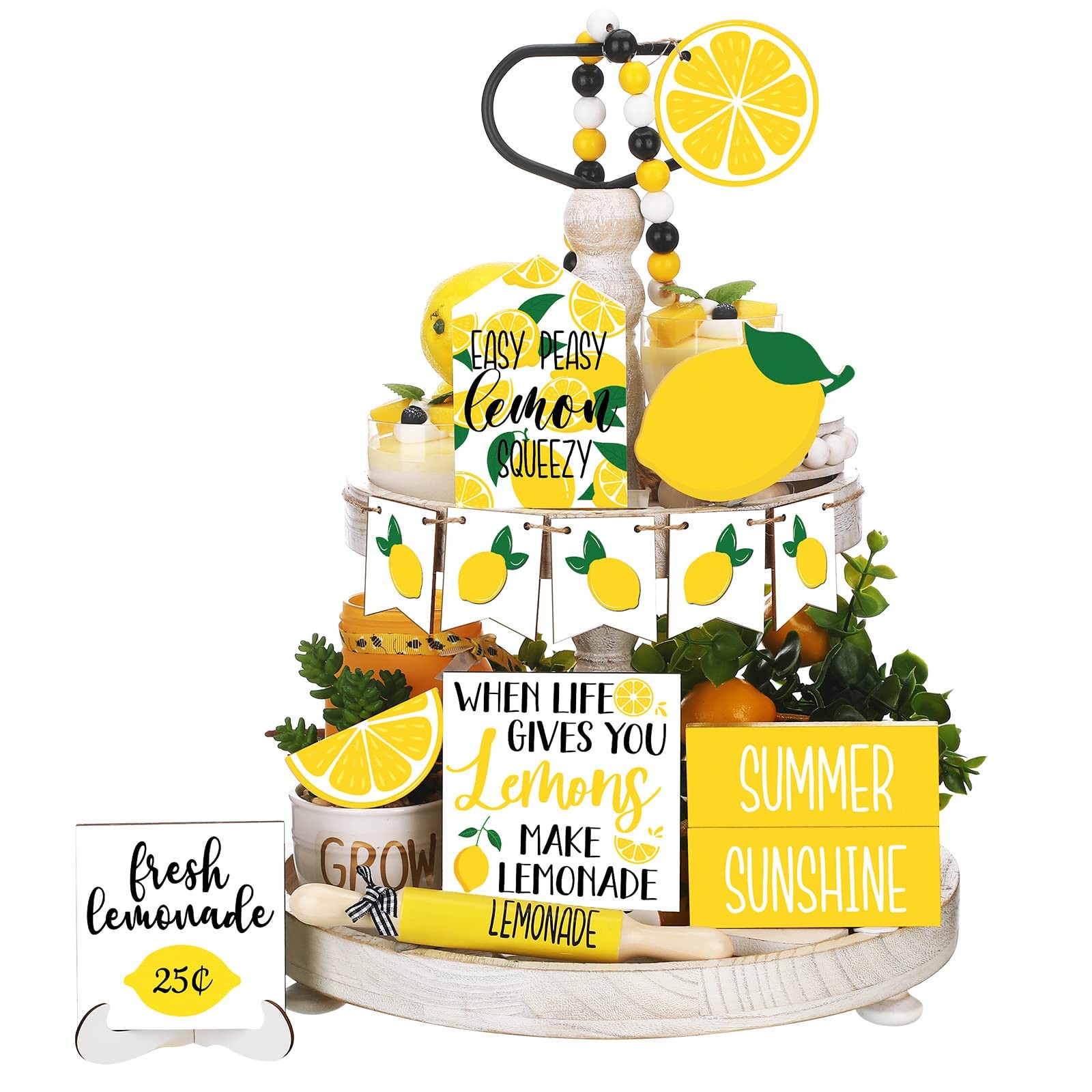 14 Pcs Lemon Tiered Tray Decor Lemon Decorations for Kitchen Summer Kitchen D... gallery
