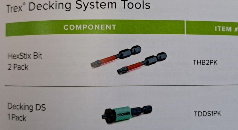 2 PACK TREX DECKING SYSTEM TOOLS - HEXSTIX BIT - T-20 DRIVE BITS 2" THB2PK gallery
