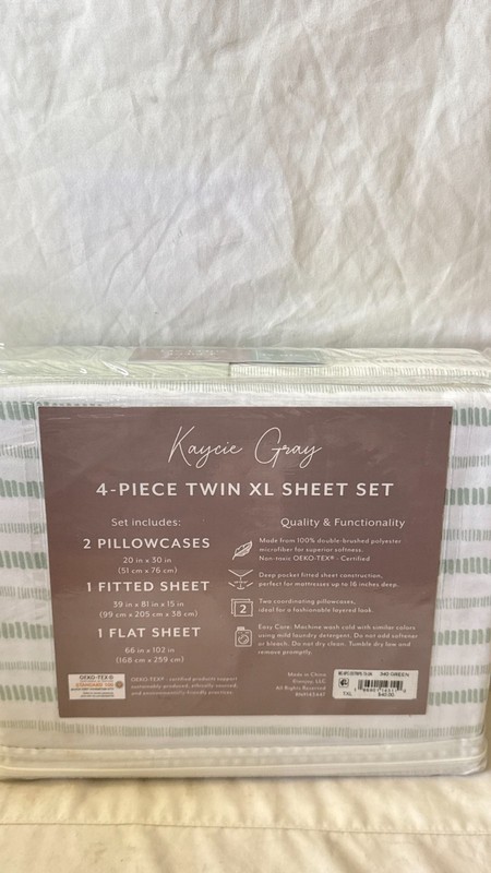 New Kaycie Gray 4-Pc. Microfiber Sheet Set ,Dashed Stripe Bundle Twin XL Green gallery