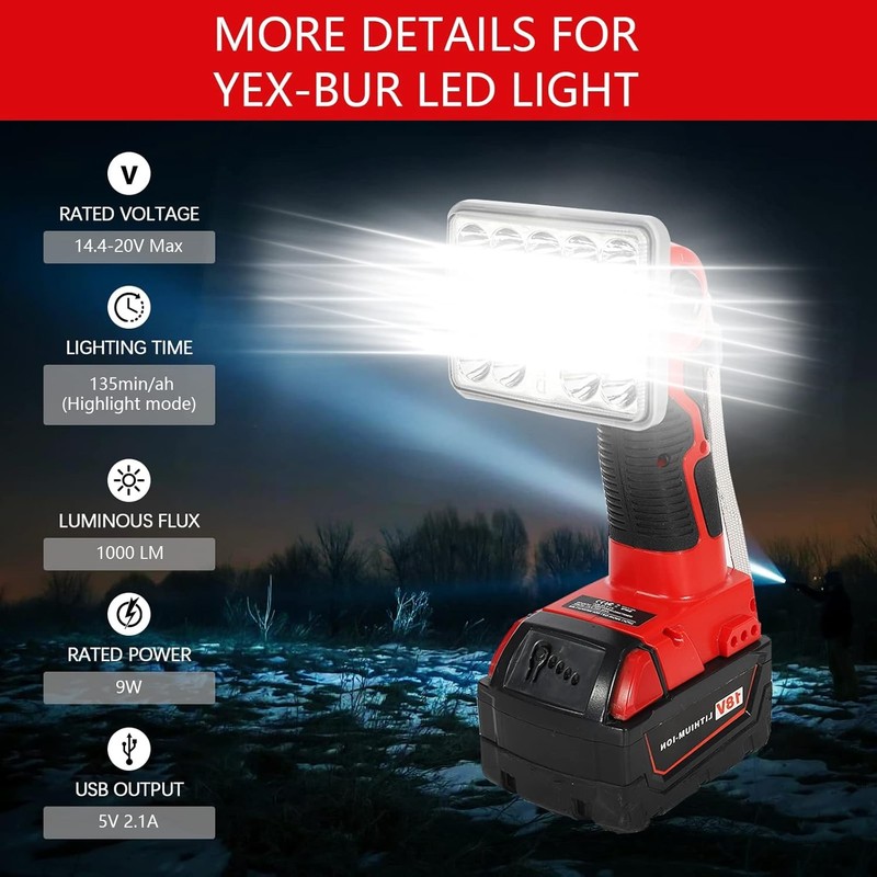 9W 1000LM LED Flashlight Work Light Spotlight for Milwaukee 18V Li-ion Batteries gallery