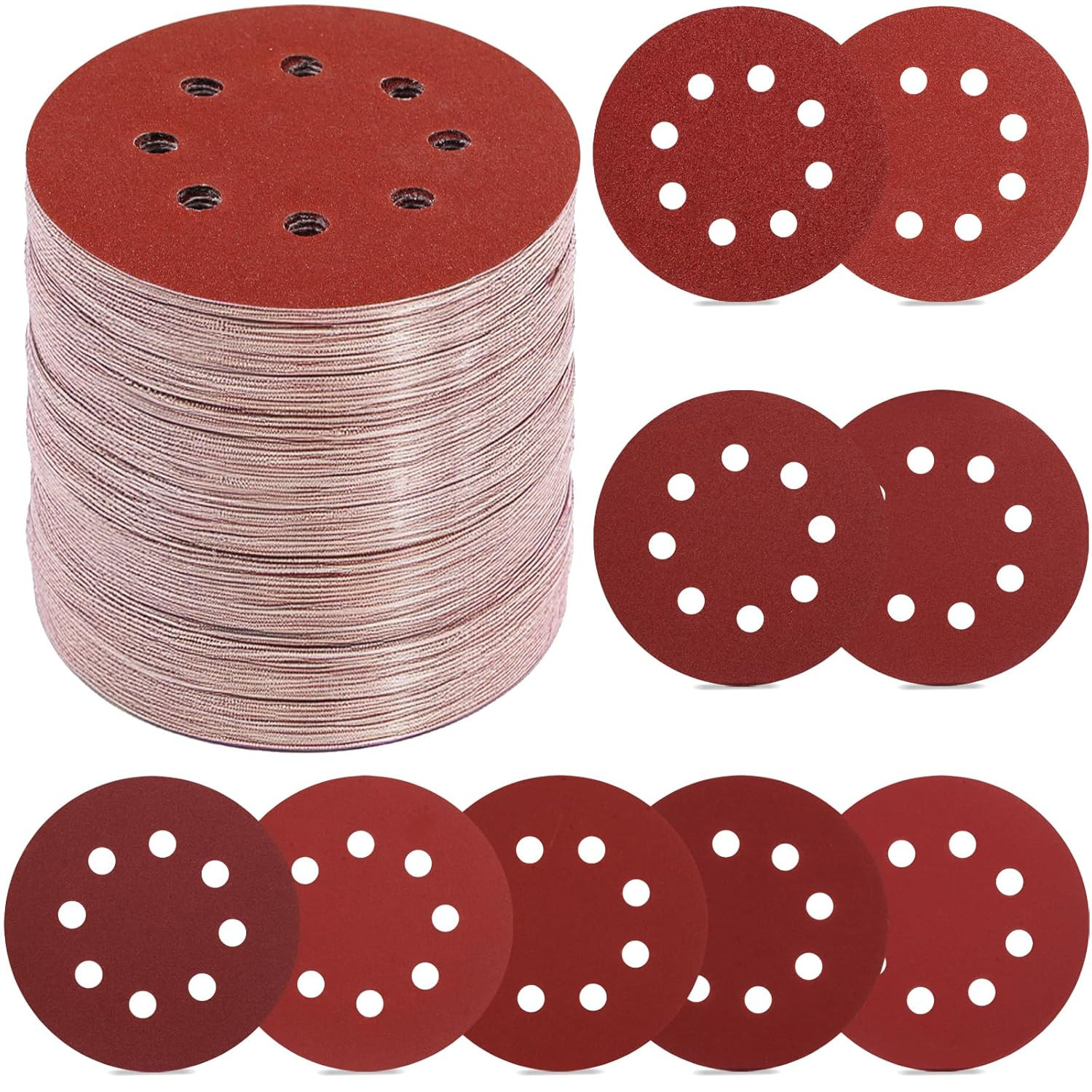 70Pcs 5 Inch 8-Hole Hook and Loop Sanding Discs 9 Mixed Grits Round Sandpaper gallery