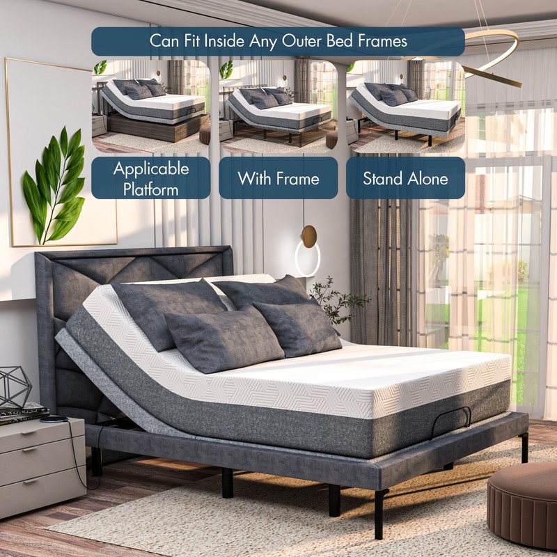 Renanim Electric Adjustable Bed Frame Wireless Remote with 14" Mattress APP USB gallery
