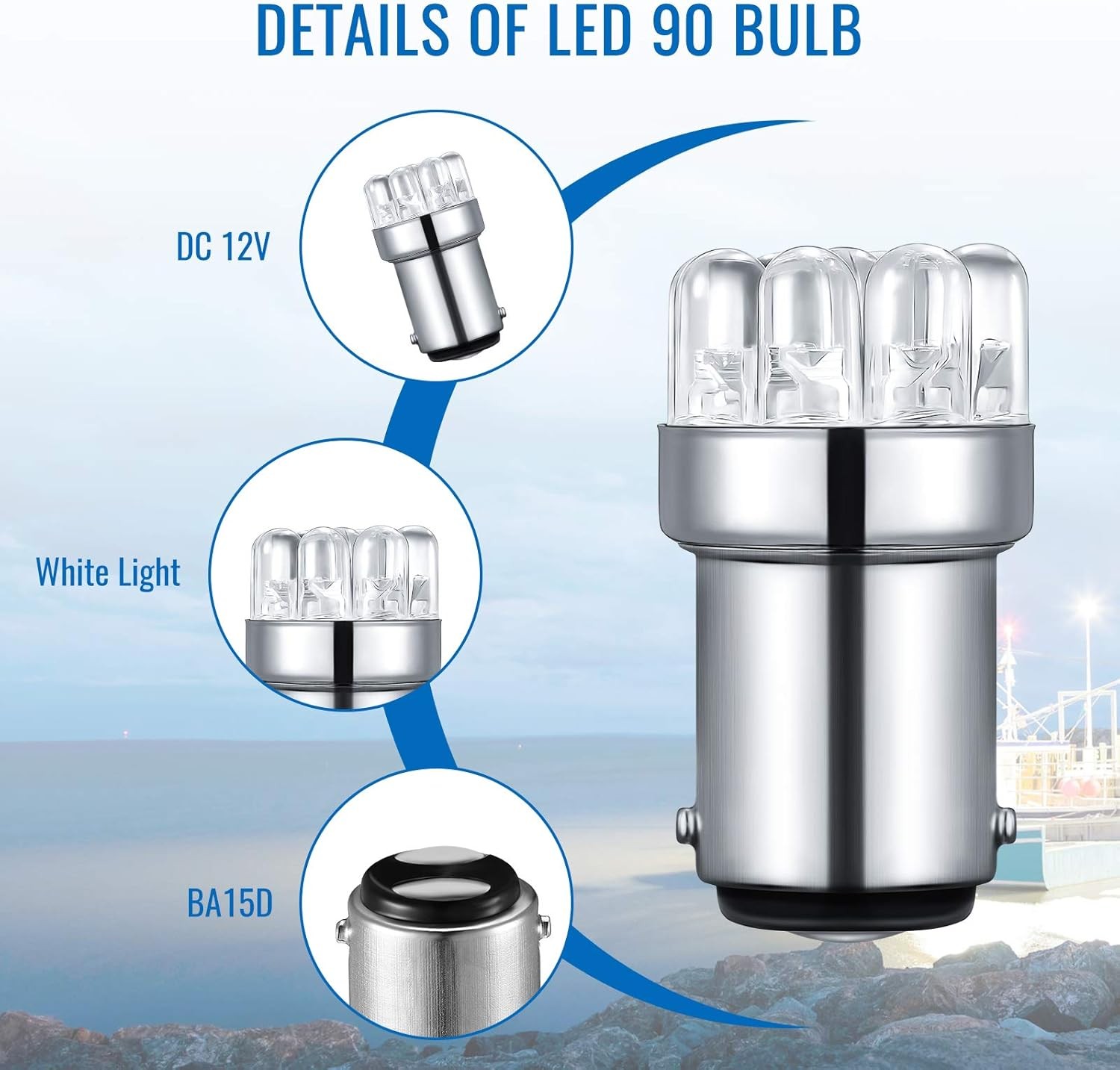 4 Pieces LED 90 Bulb 1004 Marine LED Replacement Bulb BA15D LED Bulb for Boat Na gallery