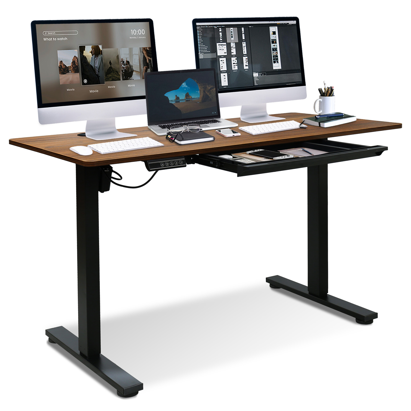 47 x 24 Inch Adjustable Height Standing Desk Computer Office Table Drawer Brown gallery