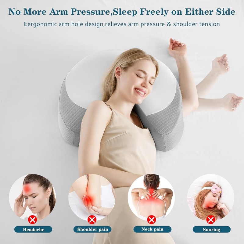 Side Sleeper Pillow - Ergonomic Memory Foam Shoulder Pillow with Arm Holes for N gallery