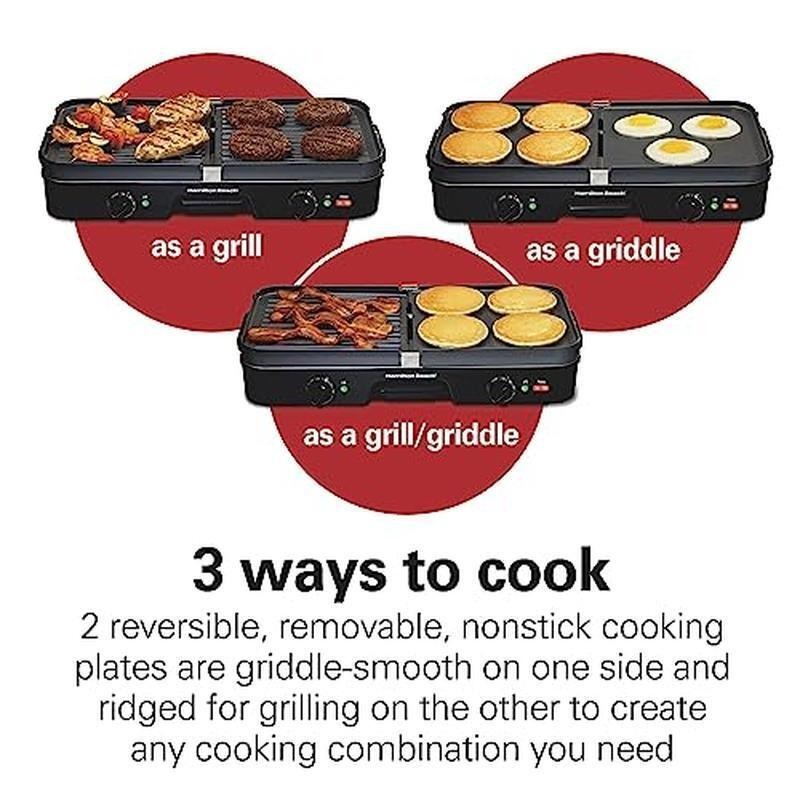 3in1 Electric Grill+Griddle 8-Serving Reversible Nonstick Plates 2 Cooking Zones gallery