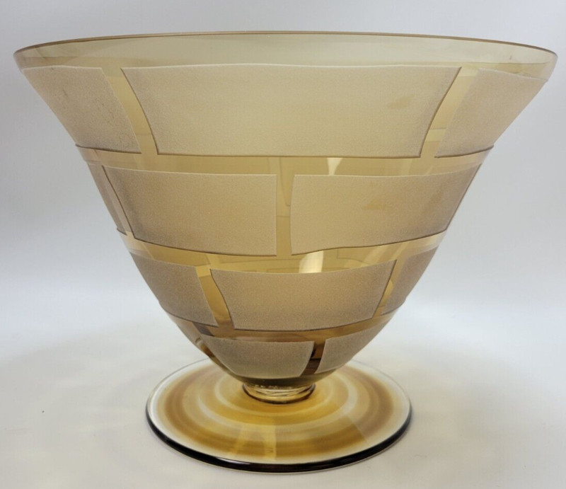 Badash Amber Heavy Cut Crystal Glass Footed Bowl 7 1/2" gallery