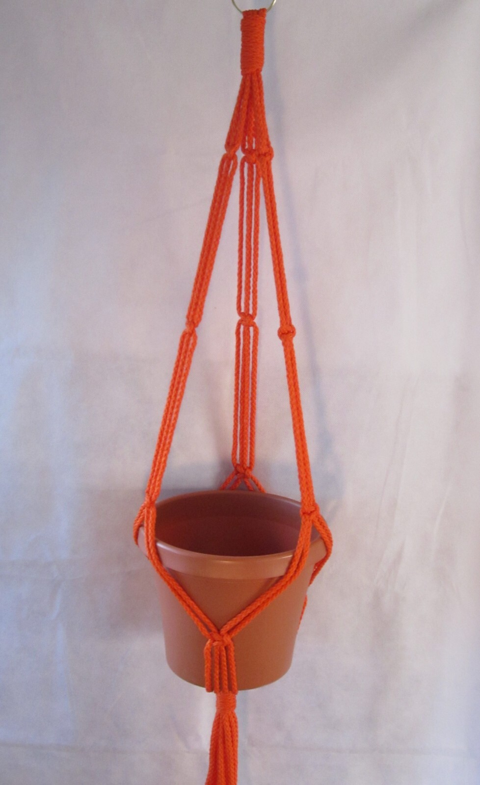MACRAME PLANT HANGER 35 in SIMPLE 3 ARM 6mm Orange - CHOOSE COLOR gallery