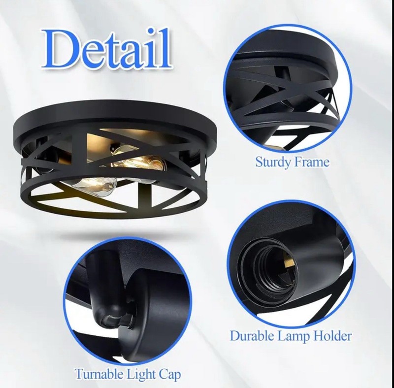 Black Industrial Flush Mount Ceiling Light 2-Light Modern Farmhouse Fixture gallery
