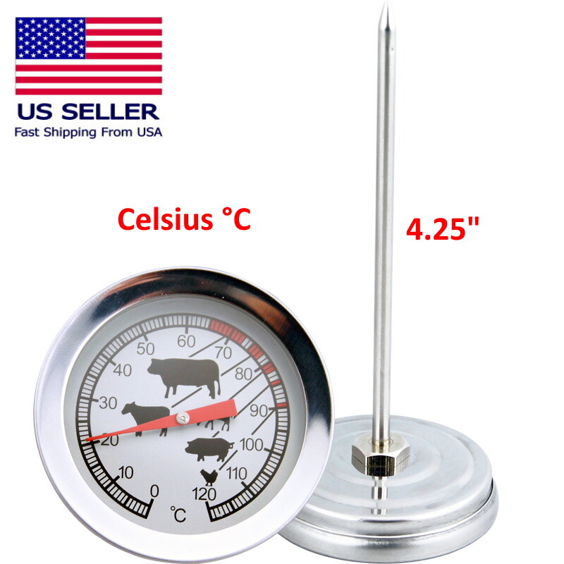 BBQ Meat Grill Cooking Thermometer Stainless Steel 4.25" Stem - 0-120°C Celsius gallery