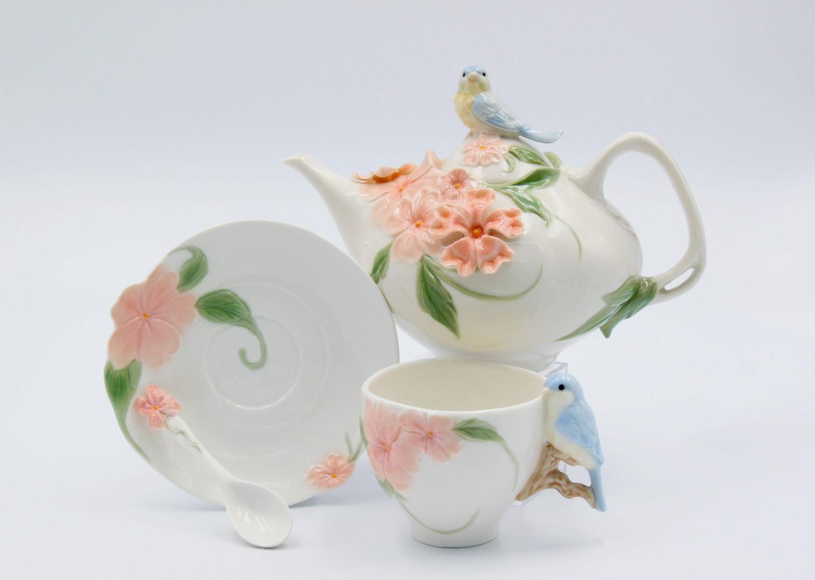 Ceramic Bluebird Apple Blossom Teapot, Gift for Her, Gift for Mom, Kitchen Décor gallery