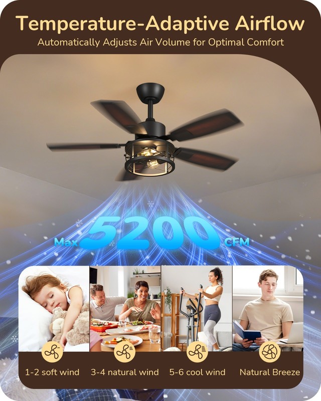 42" Reversible DC Ceiling Fan Light Dimmable Remote 6-Speed Wood Caged Quiet gallery
