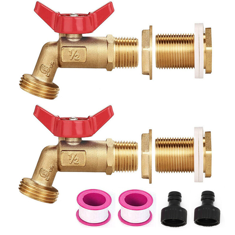 Brass Rain Barrel Spigot Quarter Turn Ball Valve Spigot with Bulkhead Fitting US gallery