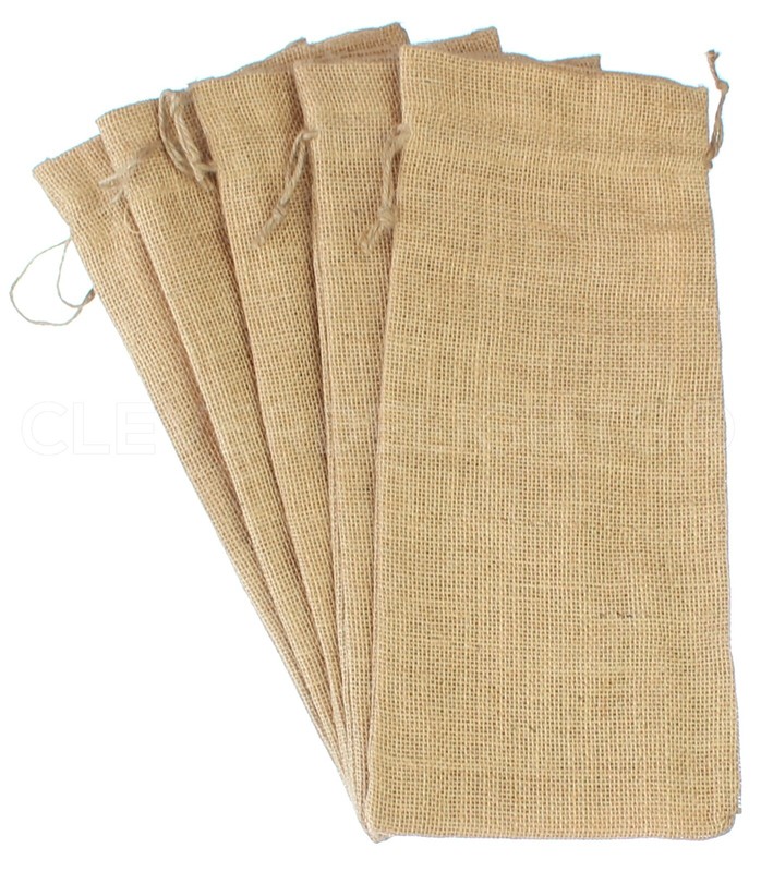 Burlap Wine Bags with Drawstring - 14" - Natural Jute Burlap - 5 10 25 100 Pack gallery